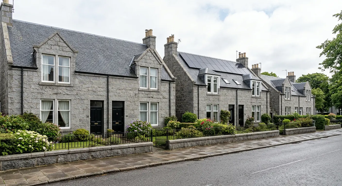Granite semi-detached houses with slate roofs in Aberdeen