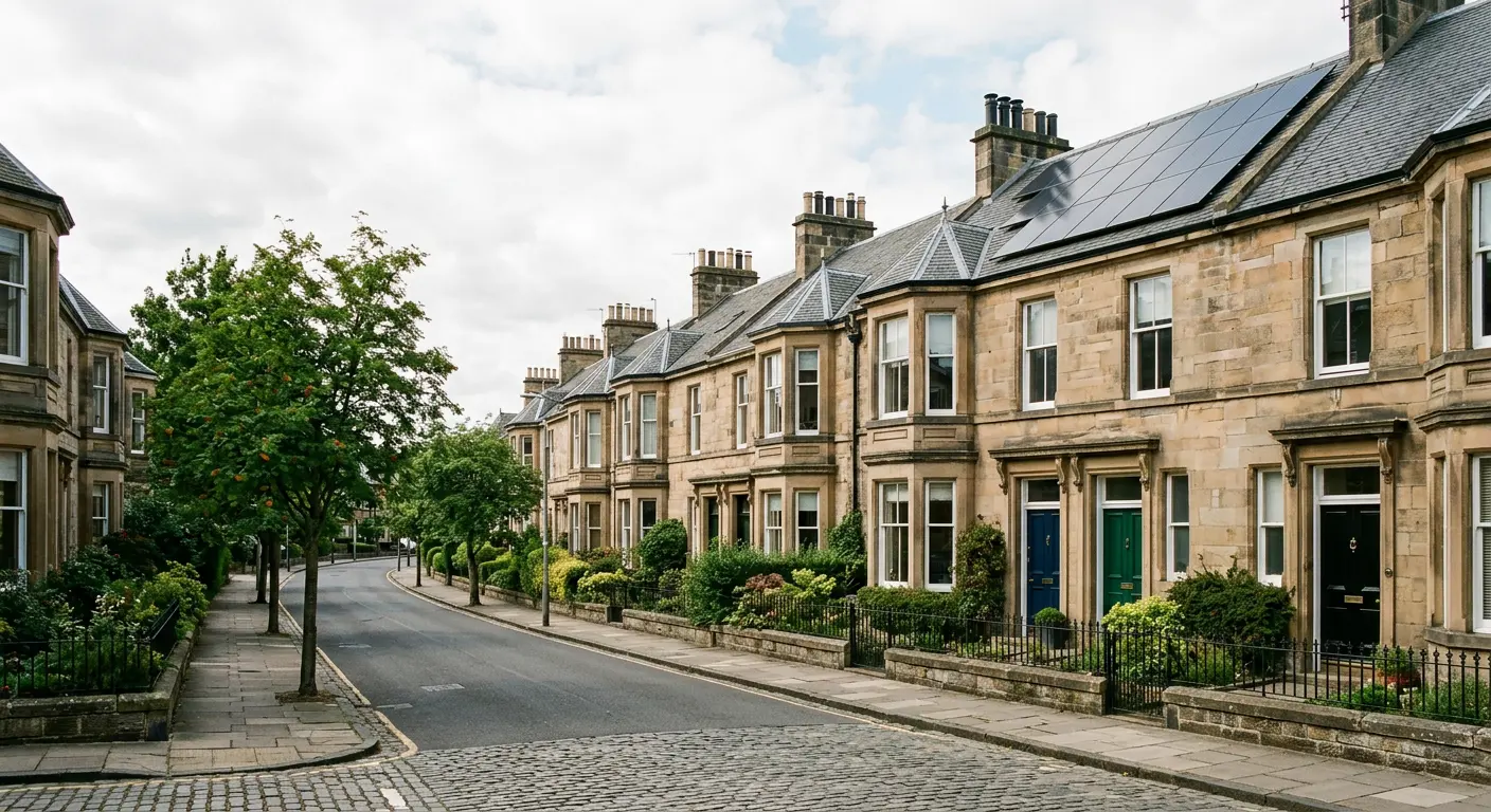 Sandstone terraced houses on a quiet Edinburgh street
